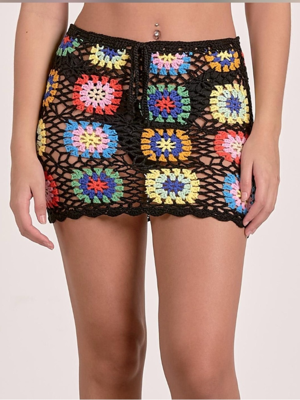 NWT Elan/Sensea Black Crochet Mini Skirt- Sz Large